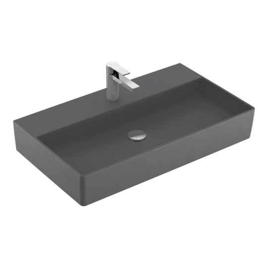 Раковина подвесная 80х47 Villeroy&Boch Memento 2.0, Graphite (4A228LI4) На столешницу, Подвесные Прямоугольные