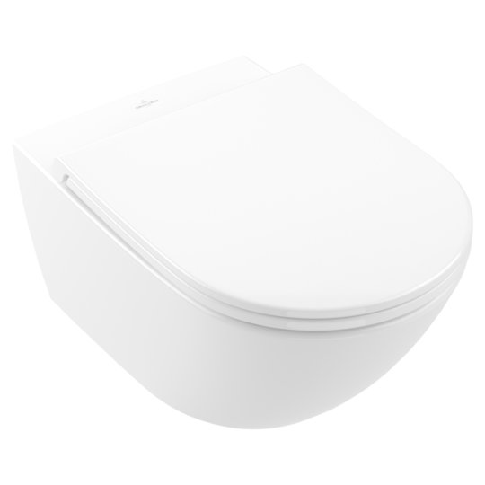 Подвесной безободковый унитаз Villeroy&Boch Universo TwistFlush, White Alpin CeramicPlus (4670T9R1) Подвесные 