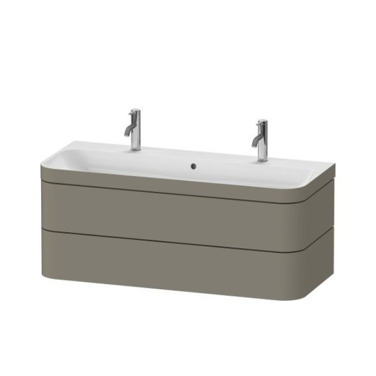 Мебельный комплект с раковиной на 2 смесителя 117,5х49 см, Duravit Happy D.2 Plus, серый камень (HP4640O92920000) Duravit Мебельные комплекты