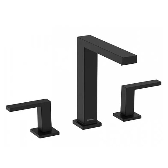 Смеситель для раковины на 3 отверстия с донным клапаном push-open Hansgrohe Tecturis E 150, черный матовый (73030670) Для раковины Черный матовый