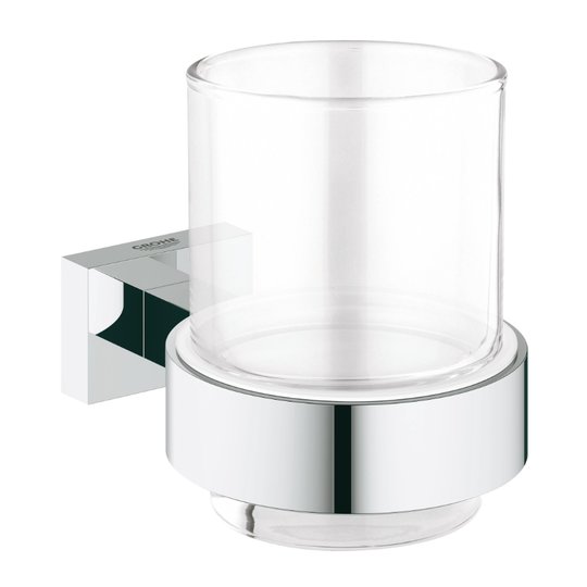 Стакан с настенным держателем Grohe Selection Cube, хром/прозрачное стекло (40755001) Стаканы для зубных щеток Grohe