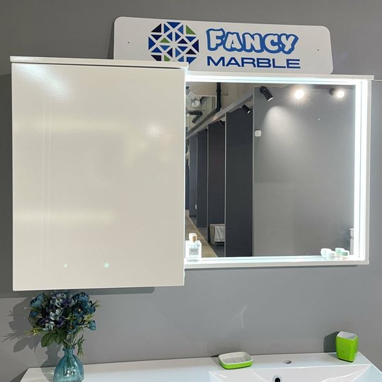 Зеркальный шкафчик 125х72 см с LED подсветкой Fancy Marble Jamaica L/R, белый (Jamaica 1245 Б) Fancy Marble Зеркальные шкафы