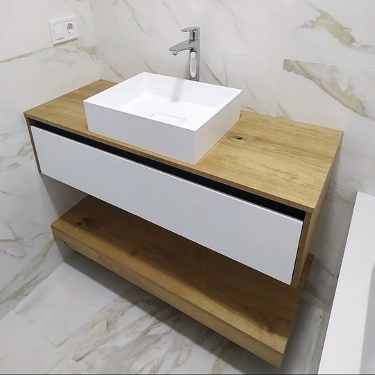 Меблевий комплект з тумбою 125х50 см і раковиною Fancy Marble MELVIN, шпон / білий (АО7711-1) Fancy Marble Меблеві комплекти