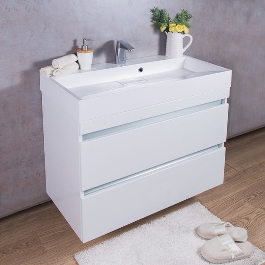 Мебельный комплект Fancy Marble Borneo 90 с раковиной Ashley 900c, белый (Borneo 900 Б As) Fancy Marble Мебельные комплекты