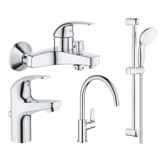 Набір змішувачів для кухні та ванни з душовим гарнітуром Grohe BauCurve, хром (UA122218K0) 