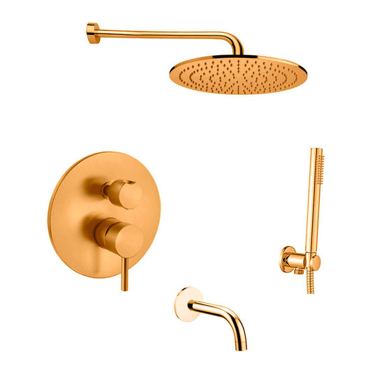 Душевой комплект для ванны Paffoni Shower, верхний душ d 300 мм, золото матовый (KITLIG019HGSP300) Душевые комплекты (системы) Золото матовый