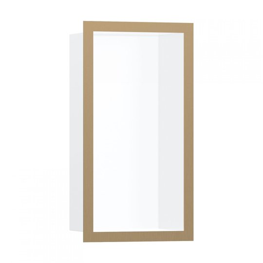 Настенная ниша с дизайнерской рамкой Hansgrohe XtraStoris Individual 30x15х10 см, белый матовый/матовая бронза (56096140) Скрытые ниши Hansgrohe