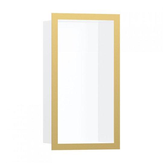 Настенная ниша с дизайнерской рамкой Hansgrohe XtraStoris Individual 30x15х10 см, белый матовый/золото (56096990) Скрытые ниши Hansgrohe