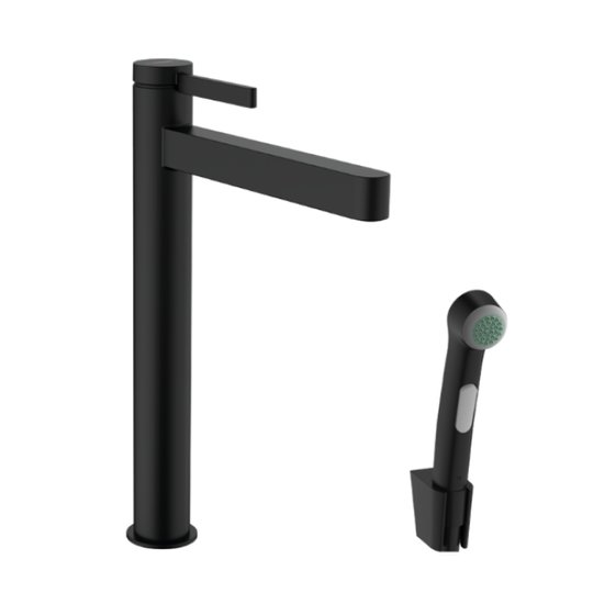 Смеситель для раковины Hansgrohe Finoris 260, с гигиеническим душем, черный матовый (76220670) Для раковины Черный матовый