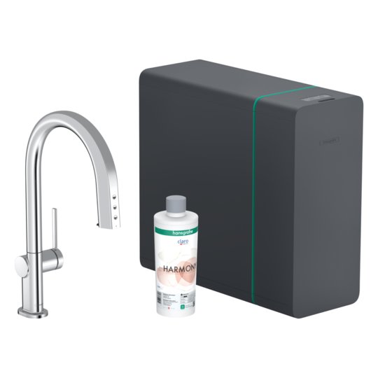 Змішувач для кухні Hansgrohe Aqittura M91 SodaSystem 210, висувний вилив sbox стартовий набір, хром (76836000) Для кухні Хром