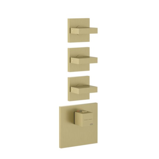 Термостатический смеситель на 3 потребителя Gessi Inverso Rigato, Brass Brushed PVD (43216-727) Для ванны, Для душа Матовая латунь PVD