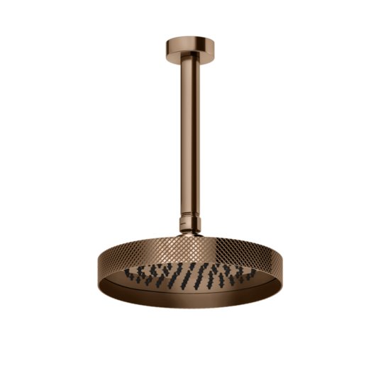 Потолочный верхний душ Ø218 мм с душевым кронштейном Gessi Inverso Rigato, Copper PVD (63452-030) Верхние души Медь PVD