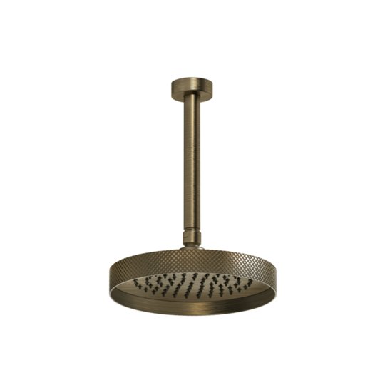 Потолочный верхний душ Ø218 мм с душевым кронштейном Gessi Inverso Rigato, Antique Brass (63452-713) Верхние души античная латунь