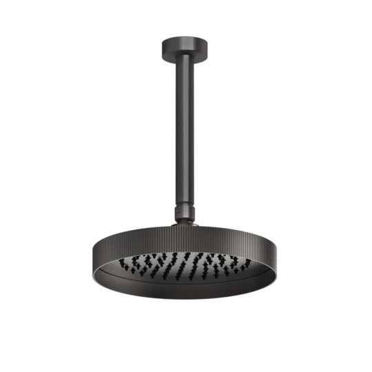 Потолочный верхний душ Ø218 мм с душевым кронштейном Gessi Inverso Rigato, Black Metal Br. PVD (63552-707) Верхние души Черный матовый металлик PVD