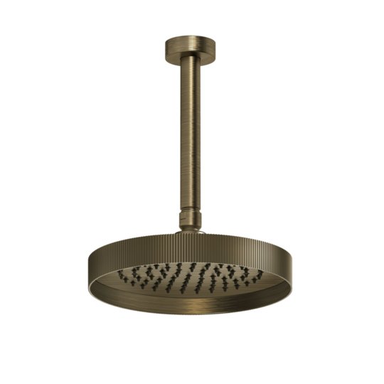 Потолочный верхний душ Ø218 мм с душевым кронштейном Gessi Inverso Rigato, Antique Brass (63552-713) Верхние души античная латунь