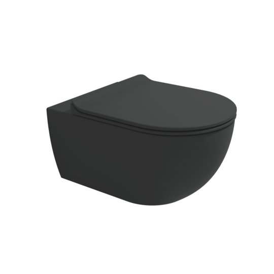 Подвесной безободковый унитаз Flaminia App Goclean, с сиденьем Slim Soft Close, Carbone (AP118GCAR+QKCW09CAR) Подвесные 