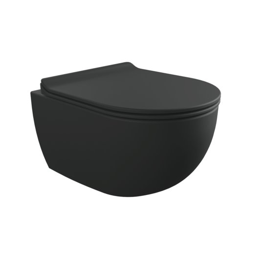 Подвесной безободковый укороченный унитаз Flaminia Mini App Goclean с сиденьем Slim Soft Close, Carbone (AP119GCAR+QKCW09CAR) Подвесные 