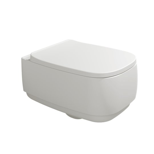 Подвесной безободковый унитаз Flaminia Flag Goclean, с сиденьем Soft Close, Milky White (FG118GLAT+FGCW03LAT) Подвесные 