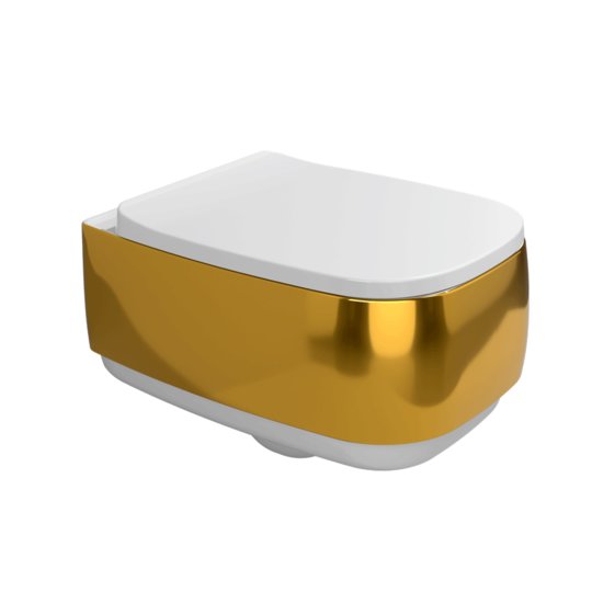 Подвесной безободковый унитаз Flaminia Flag Goclean, с сиденьем Soft Close, White/Gold (FG118GOR+FGCW03OR) Подвесные 