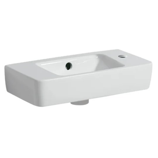 Раковина с сокращенным вылетом и полкой Geberit Selnova Compact, белый (501.507.00.7) На полупьедестал, На пьедестал, На тумбу, Подвесные Прямоугольные