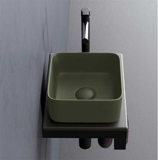Раковина накладная 25 см Cielo Shui Comfort Minimo, зеленый (MILAQ-AG) На столешницу, На тумбу Квадратные