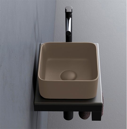 Раковина накладная 25 см Cielo Shui Comfort Minimo, коричневый (MILAQ-AN) На столешницу, На тумбу Квадратные