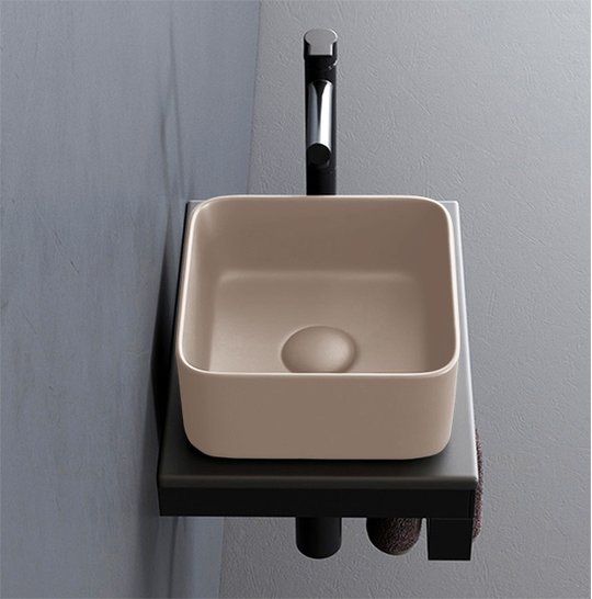 Раковина накладная 25 см Cielo Shui Comfort Minimo, бежевый (MILAQ-AV) На столешницу, На тумбу Квадратные