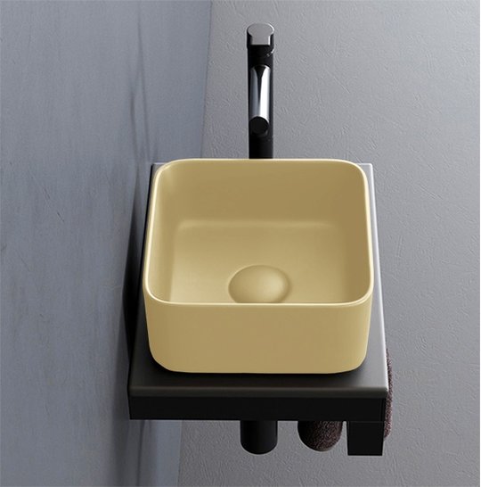 Раковина накладная 25 см Cielo Shui Comfort Minimo, песочный (MILAQ-CN) На столешницу, На тумбу Квадратные