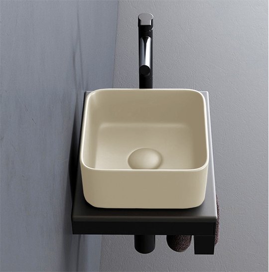 Раковина накладная 25 см Cielo Shui Comfort Minimo, бежевый (MILAQ-LN) На столешницу, На тумбу Квадратные