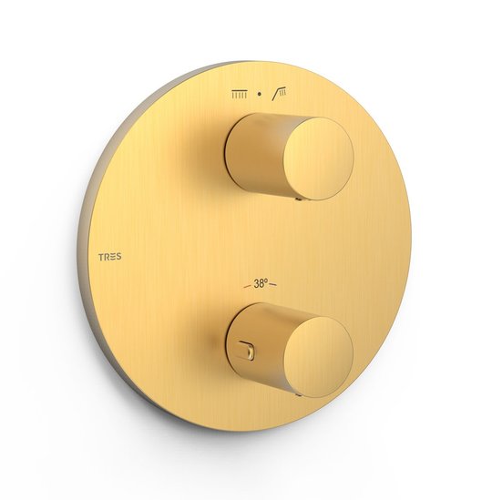 Термостатический смеситель на 2 потребителя Tres Therm-Box, золото матовый (26225001OM) Для ванны, Для душа Золото, Золото матовый