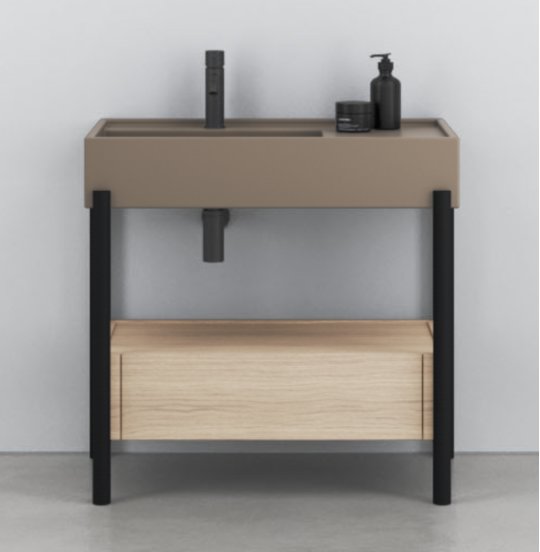 Мебельный комплект с раковиной, ящиком и стальной консолью Cielo Plinio 85, коричневый c черным (PNLA85-AN+PNST85-NM+PNC85E-RS) Cielo Мебельные комплекты