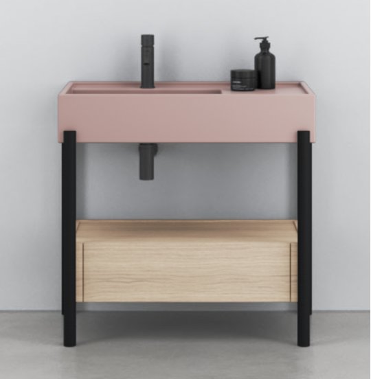 Мебельный комплект с раковиной, ящиком и стальной консолью Cielo Plinio 85, розовый c черным (PNLA85-CP+PNST85-NM+PNC85E-RS) Cielo Мебельные комплекты