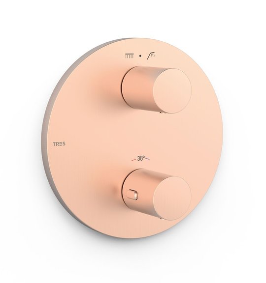 Термостатический смеситель на 2 потребителя Tres Therm-Box, розовое золото матовый (26225001OPM) Для ванны, Для душа Розовое золото матовый