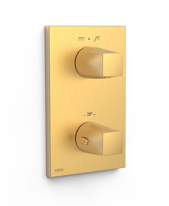 Термостатичний змішувач на 2 споживача Tres Therm-Box, золото матовий (21125001om) Для ванни, Для душа Золото, Золото матове