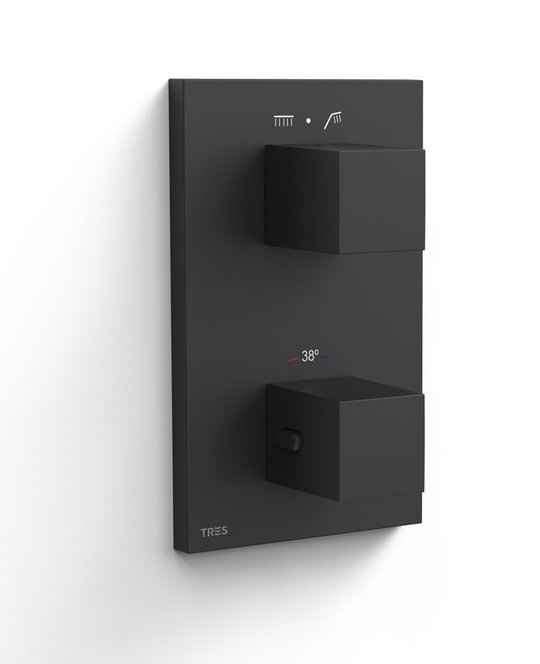 Термостатический смеситель на 2 потребителя Tres Therm-Box, черный матовый (00625001NM) Для ванны, Для душа Черный, Черный матовый