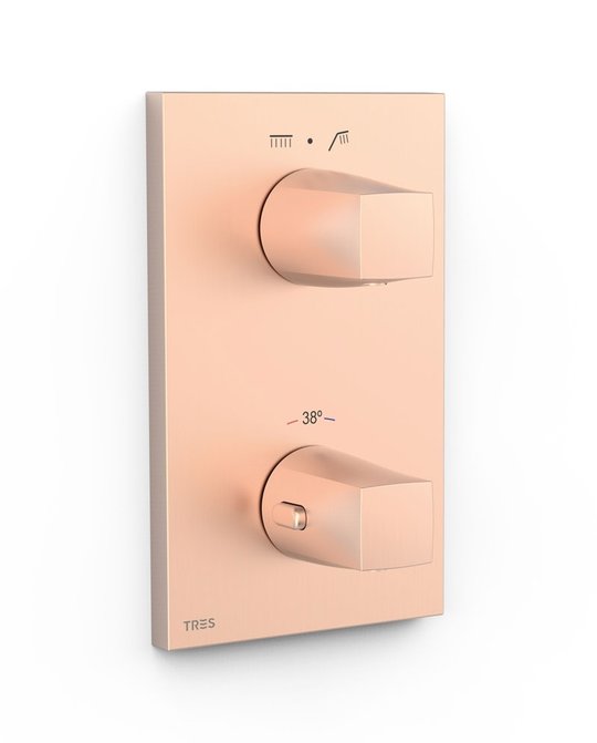 Термостатичний змішувач на 2 споживача Tres Therm-Box, Рожеве золото матовий (21125001opm) Для ванни, Для душа Рожеве золото матове