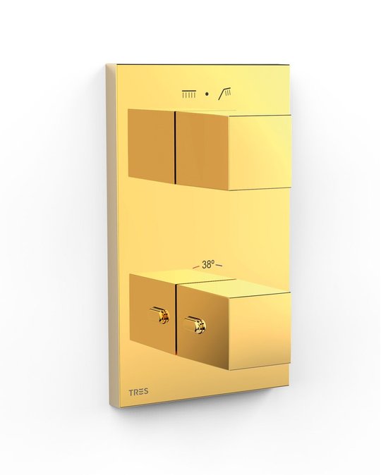 Термостатический смеситель на 2 потребителя Tres Therm-Box, золото (00625001OR) Для ванны, Для душа Золото