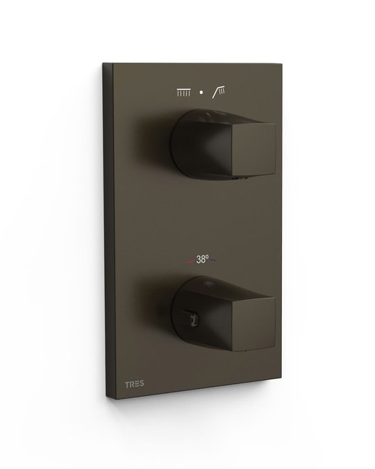 Термостатический смеситель на 2 потребителя Tres Therm-Box, черная бронза (21125001KMB) Для ванны, Для душа Бронза, Темная бронза