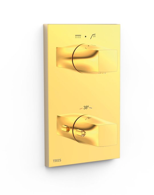 Термостатический смеситель на 2 потребителя Tres Therm-Box, золото (21125001OR) Для ванны, Для душа Золото