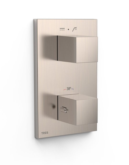 Термостатический смеситель на 2 потребителя Tres Therm-Box, нержавеющая сталь (00625001AC) Для ванны, Для душа Нерж. сталь