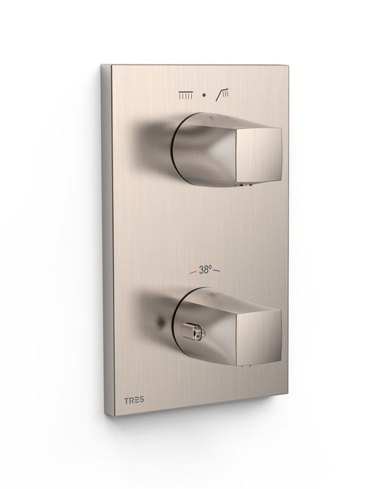 Термостатический смеситель на 2 потребителя Tres Therm-Box, нержавеющая сталь (21125001AC) Для ванны, Для душа Нерж. сталь