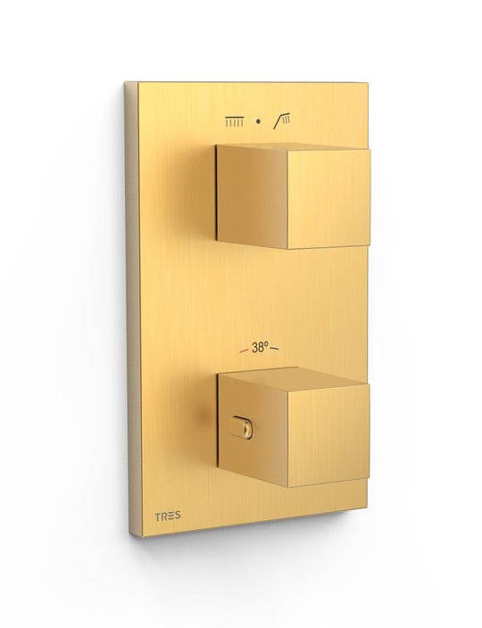 Термостатический смеситель на 2 потребителя Tres Therm-Box, золото матовый (00625001OM) Для ванны, Для душа Золото, Золото матовый
