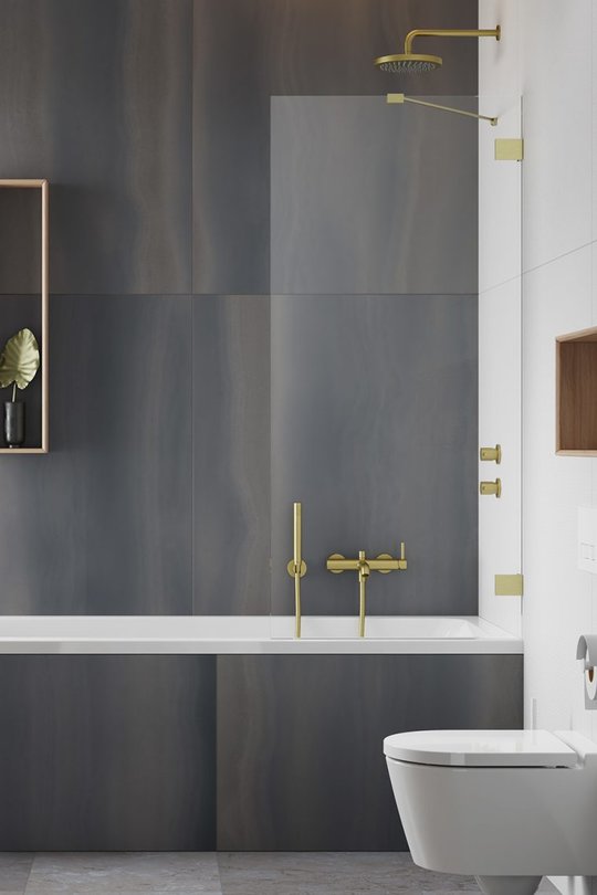 Стационарная шторка для ванны Radaway Essenza Pro Brushed Gold PNJ II 100 (10101100-99-01) Essenza Pro Стационарные 