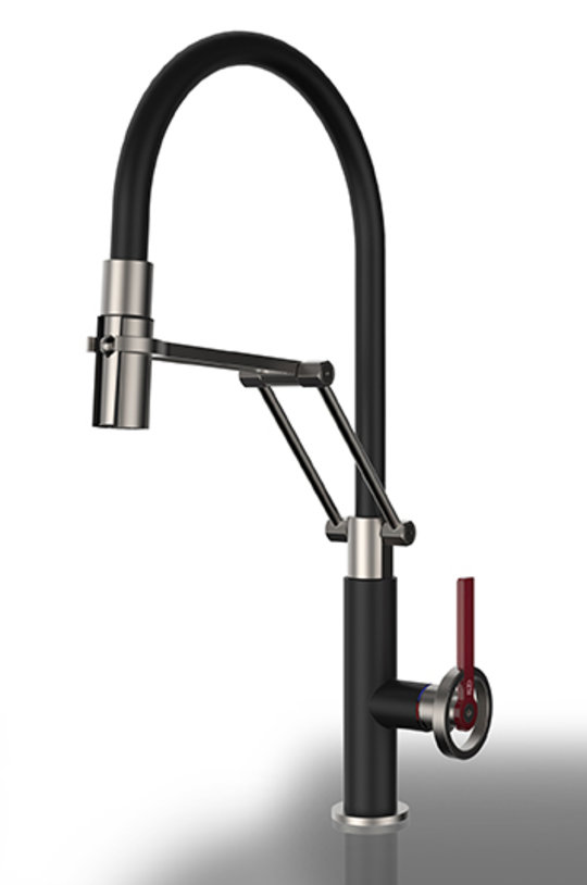 Змішувач для кухні Gessi Kitchen OFFICINE, сталь / чорний матовий (60205-599) Для кухні Нерж. сталь, Чорний матовий