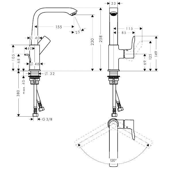 ЧертежHansgrohe Metris (31087000)