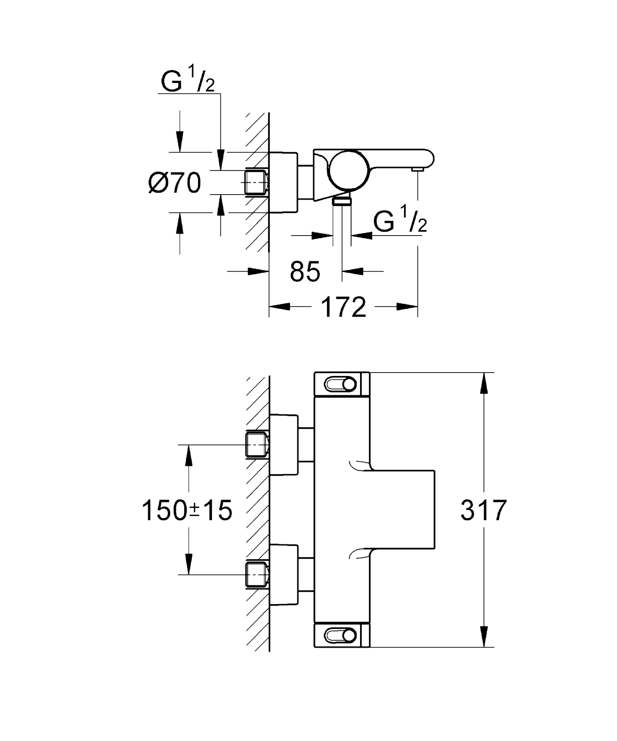 ЧертежGrohe Grohtherm 2000 NEW (34464001)