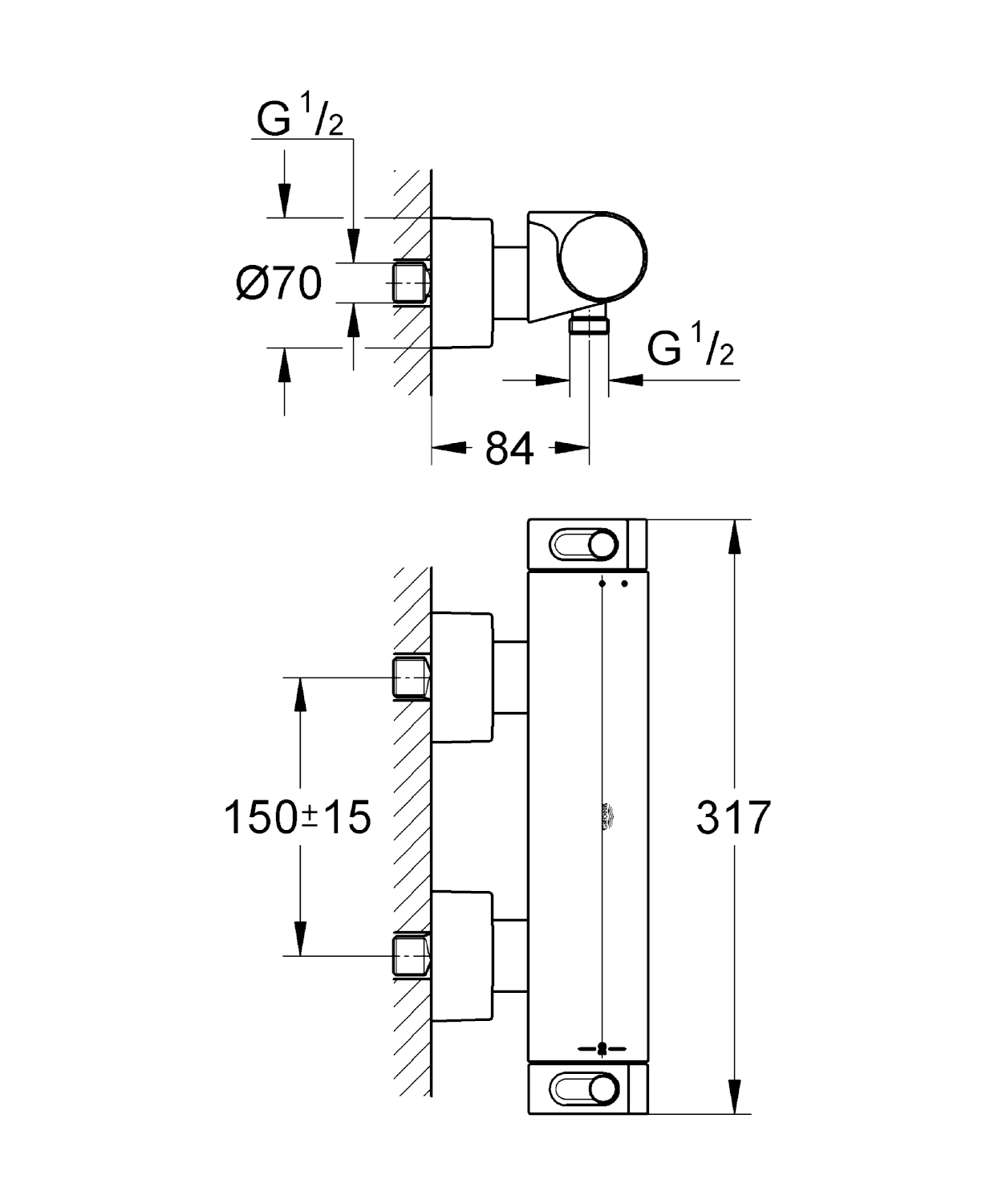 ЧертежGrohe Grohtherm 2000 NEW (34169001)