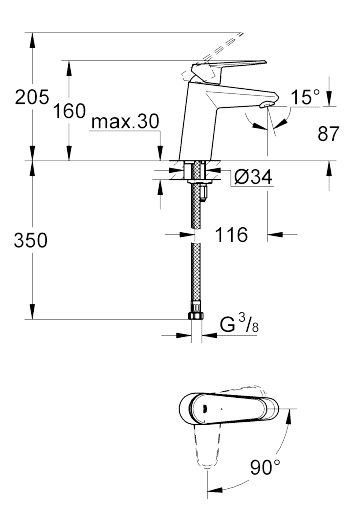 ЧертежGrohe Eurodisc Cosmopolitan (2338220E)