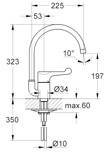 ЧертежGrohe Euroeco Sink (33912000)