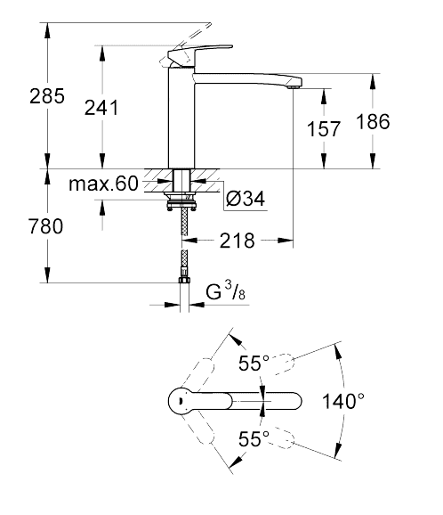 ЧертежGrohe Eurostyle Cosmopolitan (31159002)